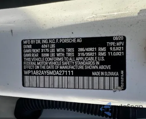 2021 Porsche Cayenne S z USA, uszkodzony, nr VIN WP1AB2AY5MDA27111